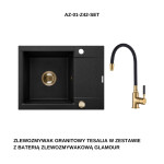 INVENA INVENA - Granitový drez TESALIA krátky odkvap, čierny s automatickým sifónom, zlatý + batéria GLAMOUR AZ-01-Z42-SET