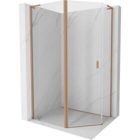 MEXEN/S - Mist Lsprchovací kút päťboký krídlový asymetrický 90x80, transparent, meď kartáčovaná 8A8L-090-080-65-00