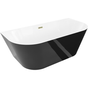 MEXEN/S - Oval Slim voľne stojaca vaňa nástenná 170 x 80, biela/čierna, sifón a prepad zlatá 52661708075-50