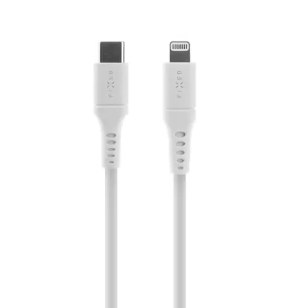FIXED Liquid silicone Nabíjací a dátový kábel s konektormi USB-C/Lightning a podporou PD 1.2m biela / MFI (FIXDLS-CL12-WH)