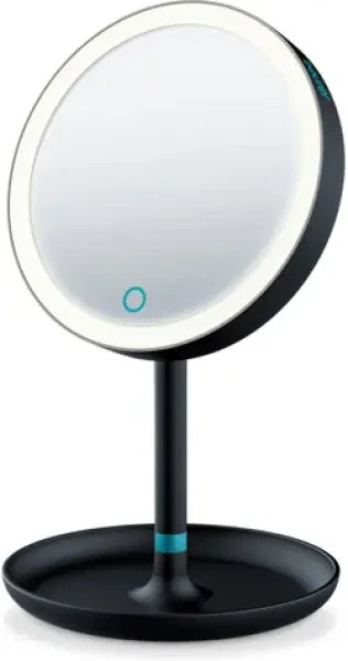 BEURER BS 45 kozmetické zrkadlo čierna / Priemer: 17.5 cm / extra magnetické zrkadlo / LED svetlo / napájanie 3x AA (BEU10145)