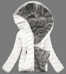 Krémovo-sivá krátka obojstranná dámska zimná bunda (2M-21507) odstíny bílé XXL (44)