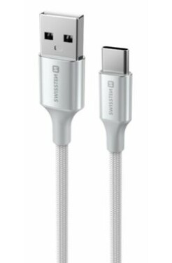 Swissten TEXTILE II dátový kábel USB - USB-C 1.5m biela (71521310)