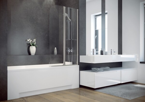 BESCO - Vaňová zástena AMBITION 2 - Farba rámu zásteny - Hliník chróm, Rozmer A - 80,5 cm, Smer zatváranie - Univerzálny Ľavé / Pravé, Výplň - Číre bezpečnostné sklo - 4 mm BCAMB2CC