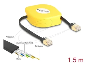 DeLock RJ45 zmotávací kábel Cat.6A STP čierno-žltá / Sieťový kábel / 1,5 m (80239)