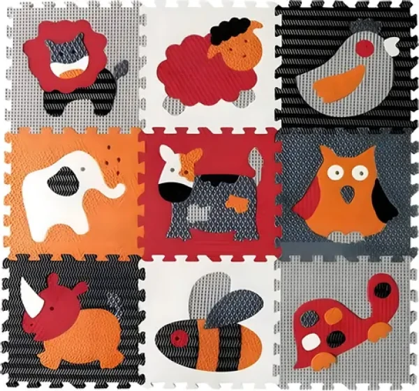 BABY GREAT Penové puzzle Zvieratá šedo-červená