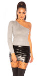 Sexy Ribbed One Shoulder Sweater Einheitsgroesse