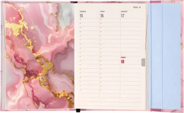NOTIQUE Magnetic weekly planner Ružový mramor 2027 / Diár / 11 × 16 cm / EN / medzinárodné sviatky