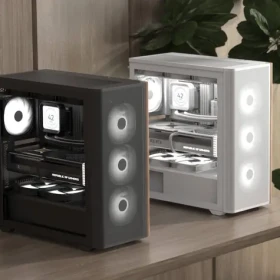 AeroCool D501A-G-WT-v2 biela, drevo / Skriňa / Midi Tower / ATX / Mesh / ARGB / bez zdroja (ACCM-DS01043.21)