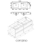CERANO - Kúpeľňová skrinka Carole - betónovo šedá + keramické dvojumývadlo Novo - biela lesklá - 121x49,5x46,5 CER-8050BD85856