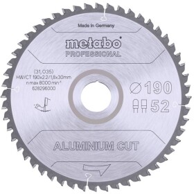 Metabo ALUMINIUM CUT PROFESSIONAL 628296000 pílový kotúč 190 x 30 x 1.8 mm Počet zubov (na palec): 52 1 ks; 628296000