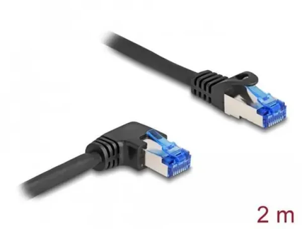 DeLock RJ45 (80223) / Patch kábel / Cat.6a S/FTP / 2 m / priamy - uhlový / čierna (80223)