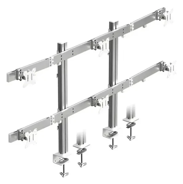 ICY BOX Diamond Stand 666 strieborná / Držiak monitora / pre 6 monitorov / VESA 75x75, 100x100 mm / nosnosť 48 kg (61219)