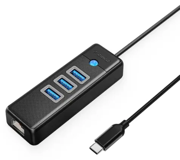 Orico PW3UR25-C3 USB HUB čierna / 3x USB-A 3.0 / 1x RJ45 2.5G Ethernet / kábel 1,8 m