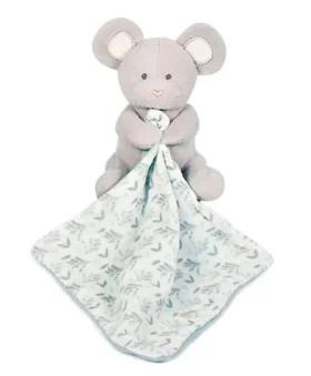 Doudou Darčeková sada - Plyšová myška s dečkou z BIO bavlny 15 cm zeleno-biela