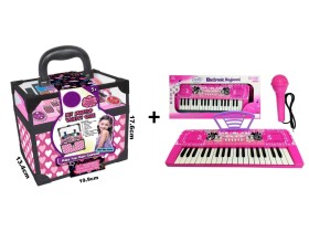 Mamido Mamido Výhodná sada Detský kozmetický kufrík + Veľký keyboard s mikrofónom ružový 37 kláves