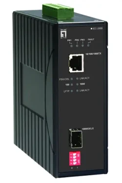 LevelOne priemyselný mediakonvertor RJ45/SFP / Mediakonvertor / Gigabit Ethernet / IP30 / DIN lišta (IEC-2000)