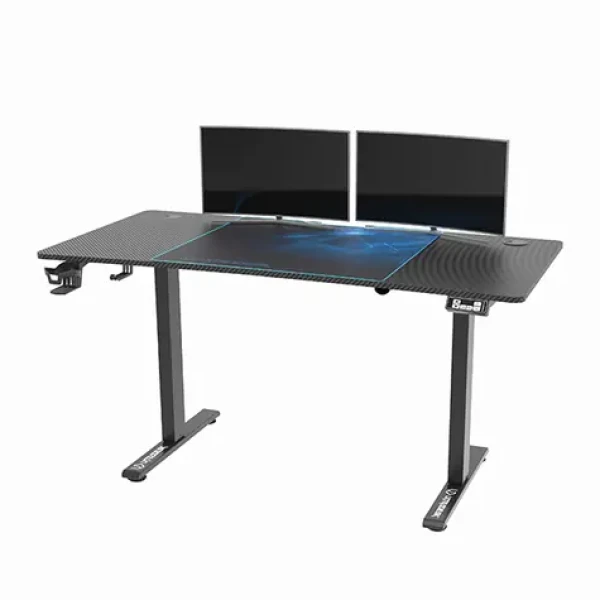 Ultradesk LEVEL V2 modrá / Herný elektricky nastaviteľný stôl / 140 x 68 x 72-117 cm / držiak slúchadielnápojov (UDESK-LVA-BL)