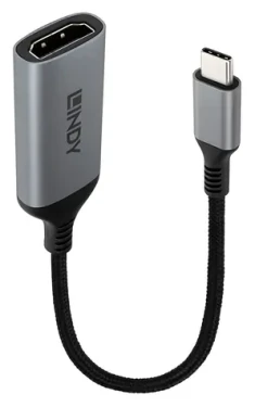 Lindy 43428 sivá / Prevodník USB-C na HDMI / 8K 60Hz / 240Hz / HDCP 2.2 (43428)