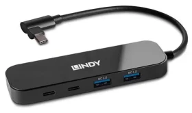 Lindy čierna / Rozbočovač USB-C / 4 porty / USB 3.2 Gen 2 / 10 Gbit / s / PD 100 W (43334)