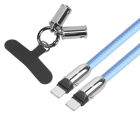 Kábel 2v1 USB-C so slučkou 1m modrá / Dátový kábel / USB-C / karabína na kľúče (AKTBXKUCCSMY10N)