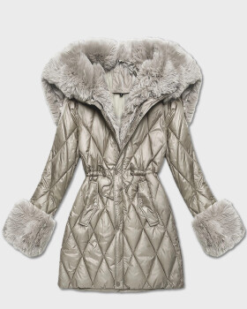 Bunda s kožušinovou kapucňou tvoriacou golier béžová (T3-2635#-62) odstíny béžové XL (42)