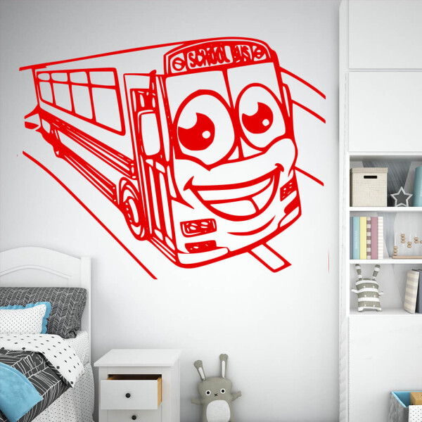 Veselá Stena Samolepka School bus Farba: červená, Veľkosť: 40 x 32 cm