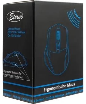 Inter-tech Eterno M-230 čierna / Bezdrôtová ergonomická myš / 1600 DPI / 6 tlačidiel / USB prijímač (88884109)