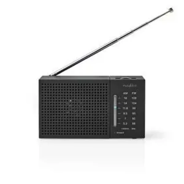 Nedis FM rádio / Prenosné Prevedenie / AM / FM / Napájanie z batérie / Analógový / 1.5 W / Čierno-biely displej (RDFM1200BK)
