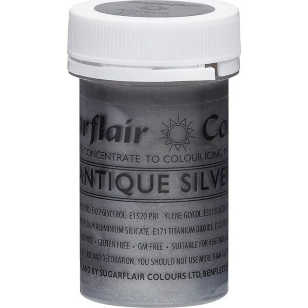 Gélová farba antique silver 25 g - Sugarflair - Sugarflair