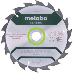 Metabo CORDLESS CUT WOOD CLASSIC 628650000 pílový kotúč 165 x 20 x 1 mm Počet zubov (na palec): 18 1 ks; 628650000