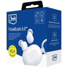 3mk FlowBuds biela / Bezdrôtové slúchadlá s mikrofónom / Bluetooth 6.0 / nabíjacie púzdro (5903108744720)