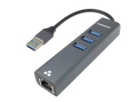 PremiumCord Adaptér USB 3.0 - RJ45 sivá / Adaptér / Gigabit Ethernet / 3x USB 3.0 / 0,15 m (kuethernet7)