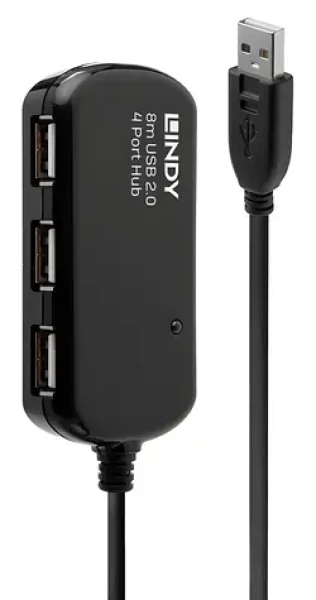 Lindy USB 2.0 Active Extension Hub Pro / Rozbočovač / 4 porty / 8 m / 480 Mbit/s (42781)