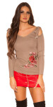 Trendy KouCla Coldshoulder Sweater with embroidery Einheitsgroesse