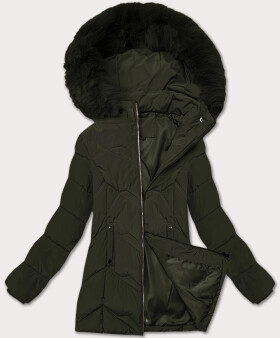 Dámska plus size zimná bunda s kapucňou S'west khaki (B8300-11) odstíny zelené 54