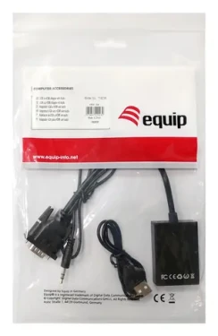 Equip VGA na HDMI adaptér s audiom a USB napájaním / Adaptér / 1920×1080 60Hz / 3,5mm jack (119038)