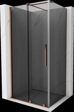 MEXEN/S - Velár sprchovací kút, posuvné dvere 90 x 85, grafit, ružové zlato 871-090-085-41-60
