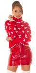 Sexy Koucla knitted Sweater with Turtleneck "Hearts" white Einheitsgroesse