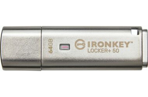 Kingston IronKey Locker+ 50 64GB strieborná / Flash Disk / USB 3.2 Gen 1 - (USB-A 3.0) (IKLP50/64GB)