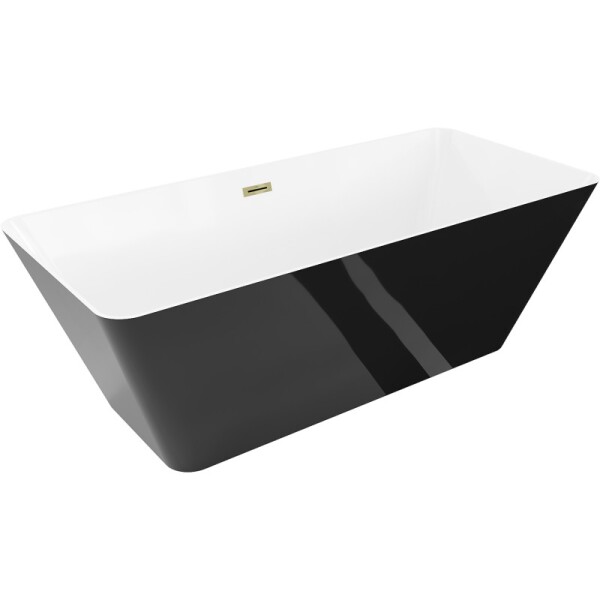 MEXEN/S - Velo Slim voľne stojaca vaňa 170 x 75, biela/čierna, sifón a prepad zlatá 52811707575-50