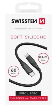 Swissten SOFT SILICONE dátový kábel USB-C - USB-C 0.4m čierna (71506516)