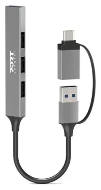 PORT CONNECT 900160 strieborná / USB hub / 1x USB 3.0 / 3x USB 2.0 / USB-A/USB-C konektor (900160)