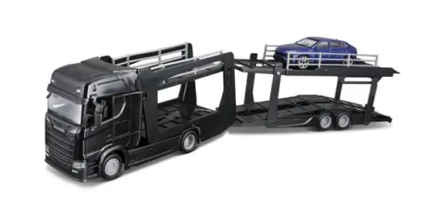 Bburago STREET FIRE Kamión s návesom Multicar Carrier Scania 770S + Lamborghini Urus 1:43