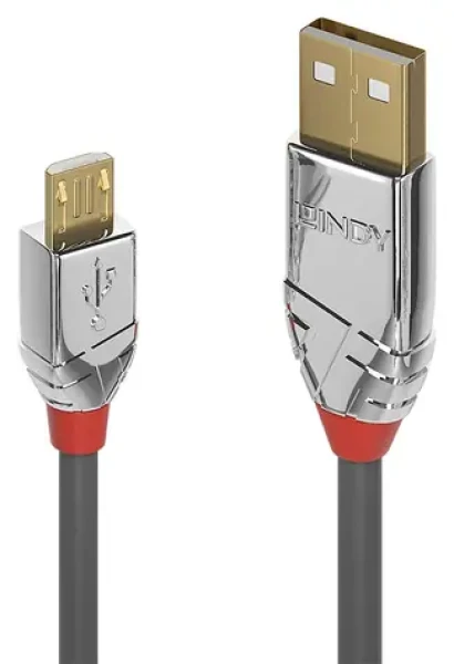 Lindy USB 2.0 Cromo Line sivá / Kábel USB / USB A - Micro-USB B / 3 m / 480 Mbit/s (36653)