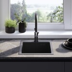 REA - Oceľový drez Leo 40 Black s kuchynskou batériou KPL-96002