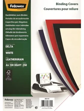 Fellowes Delta A4 biela / Kartónové dosky / 100 ks / imitácia kože / FSC (5370104)
