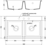 MEXEN/S MEXEN/S - Hektor granitový drez 2-bowl 800 x 480 mm, biela, čierny sifón 6521802000-20-B