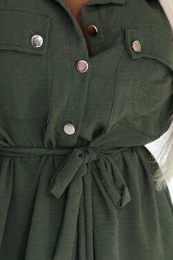 531-5 Midi košeľa so zlatými gombíkmi a kravatou - KHAKI UNI
