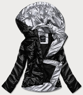 Černá dámská bunda se stříbrnou kapucí (RQW-7008) Barva: odcienie czerni, Velikost:
